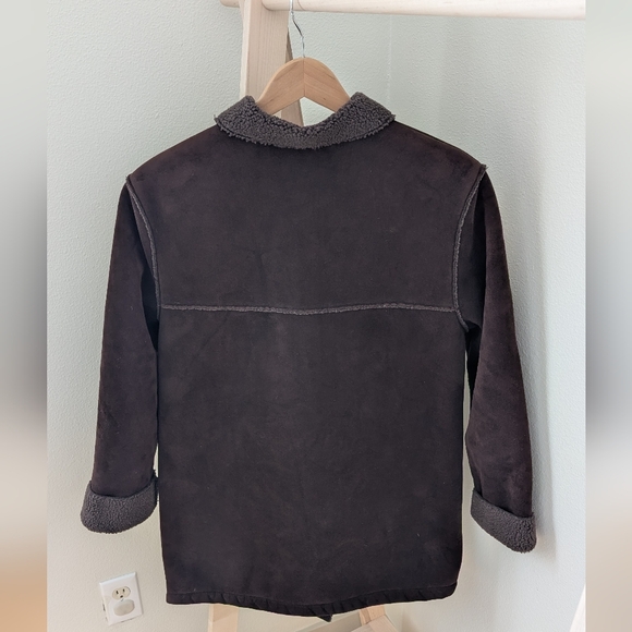 Vintage 70's Suede Shearling Collared Trench Coat In Dark Chocolate Brown - Picture 7 of 8